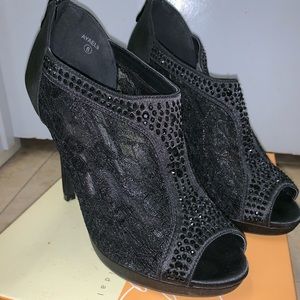Black lace bootie heels